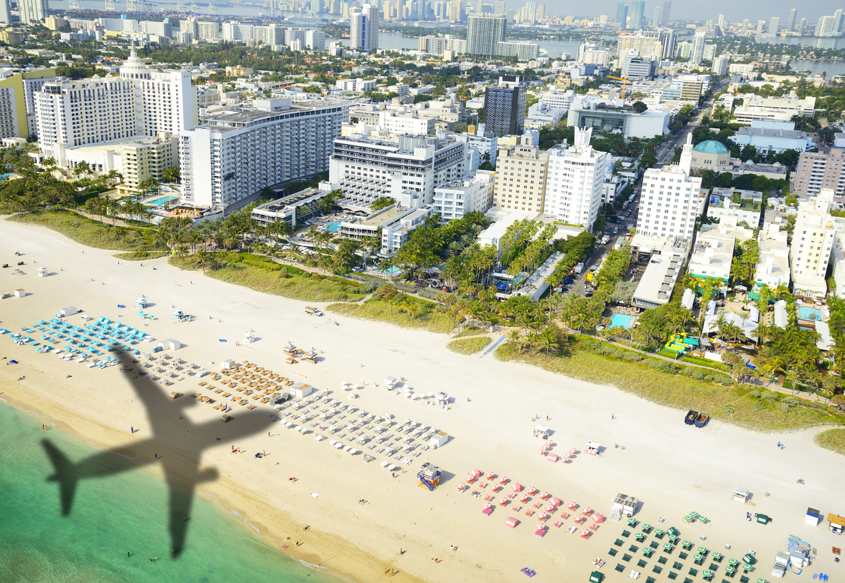 Shadow of airplane arriving in Miami