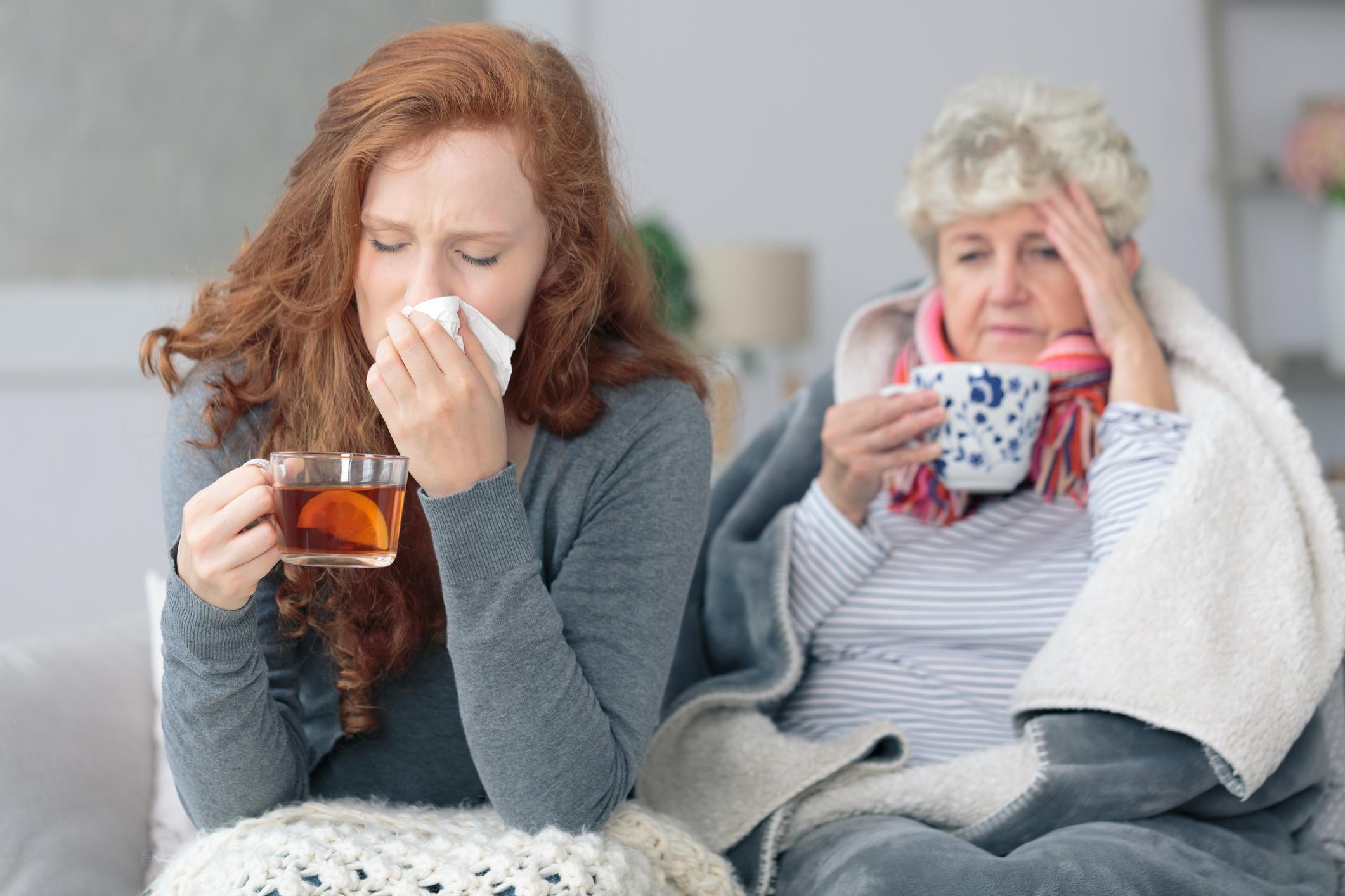 Mother and daughter with flu