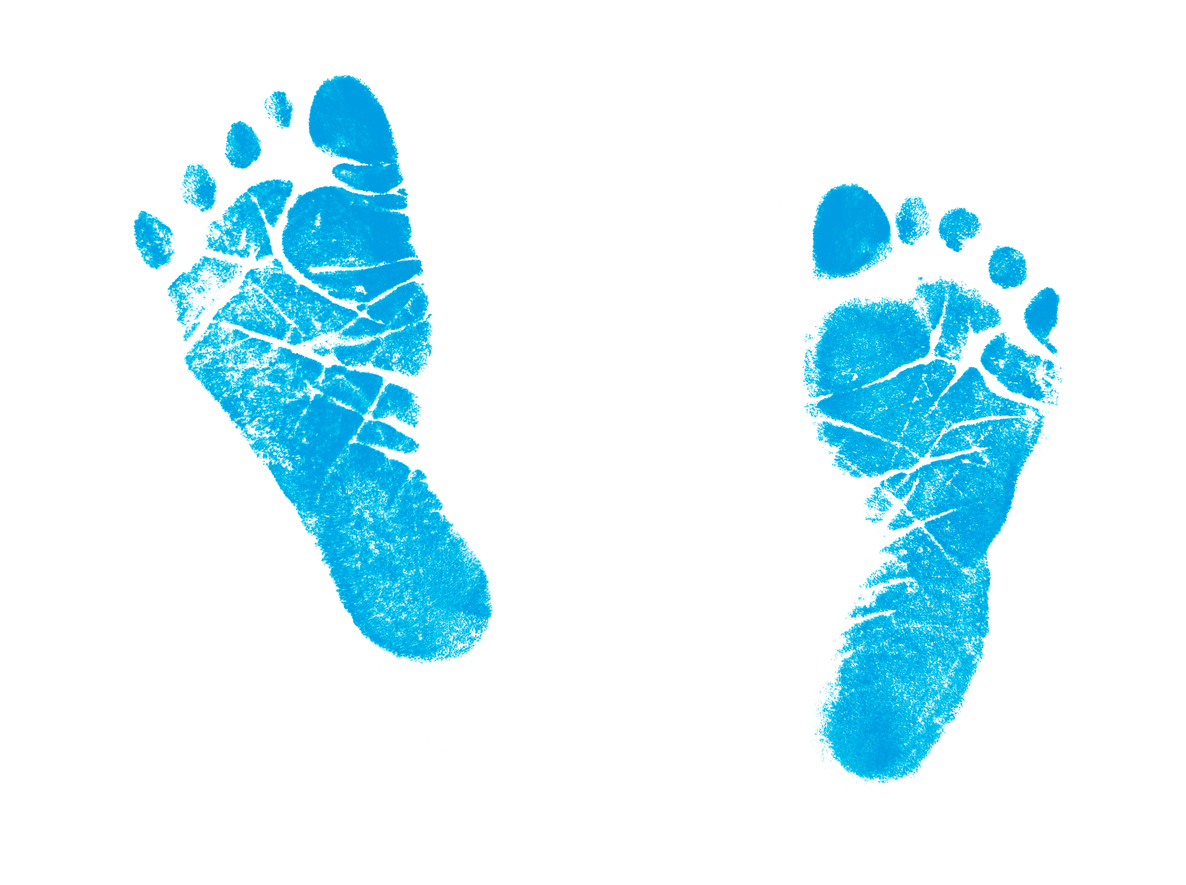 Stamp of Boy Newborn Footprints Impression in Blue Ink