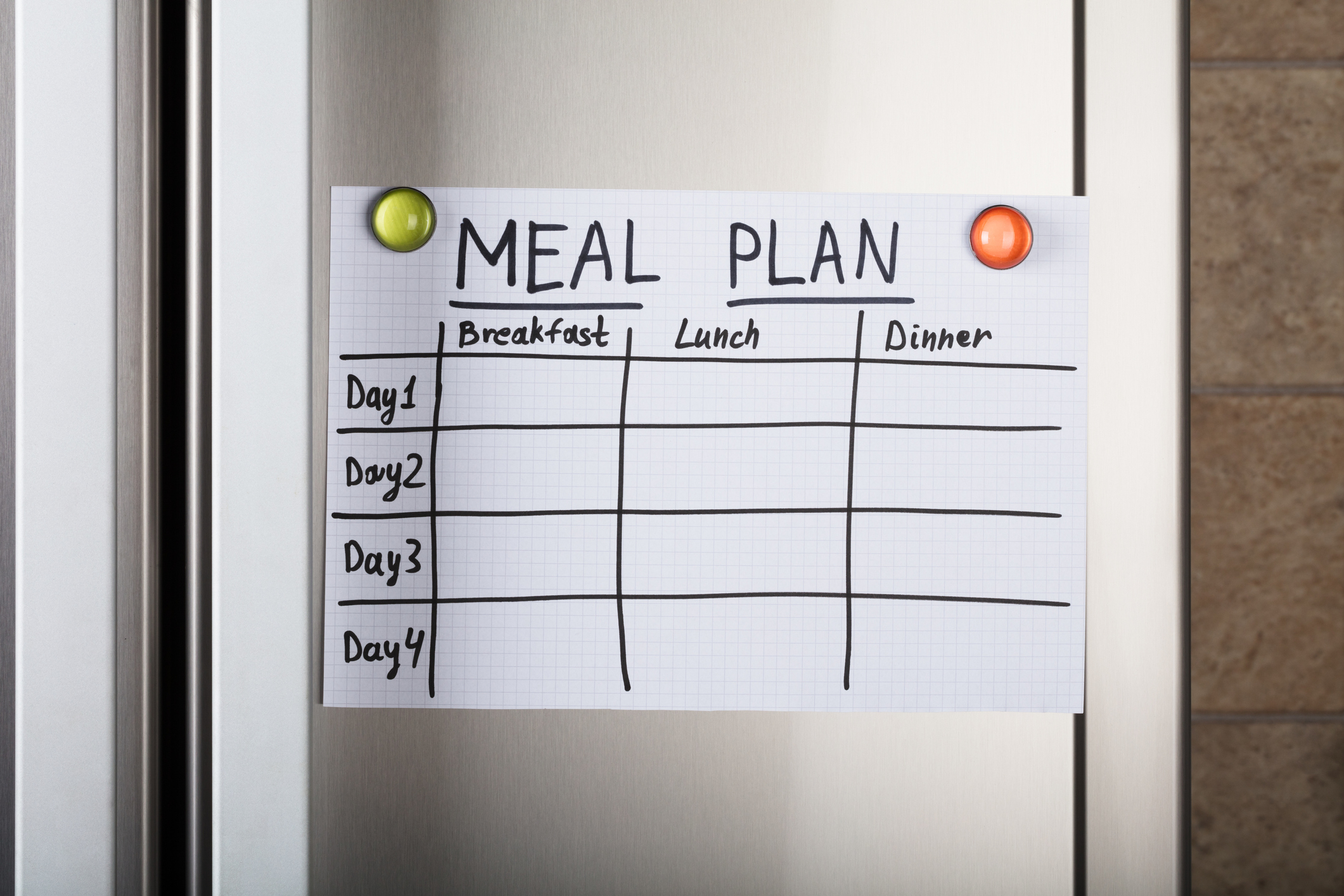 Daily Meal Plan Paper Attached With Magnetic Thumbtacks