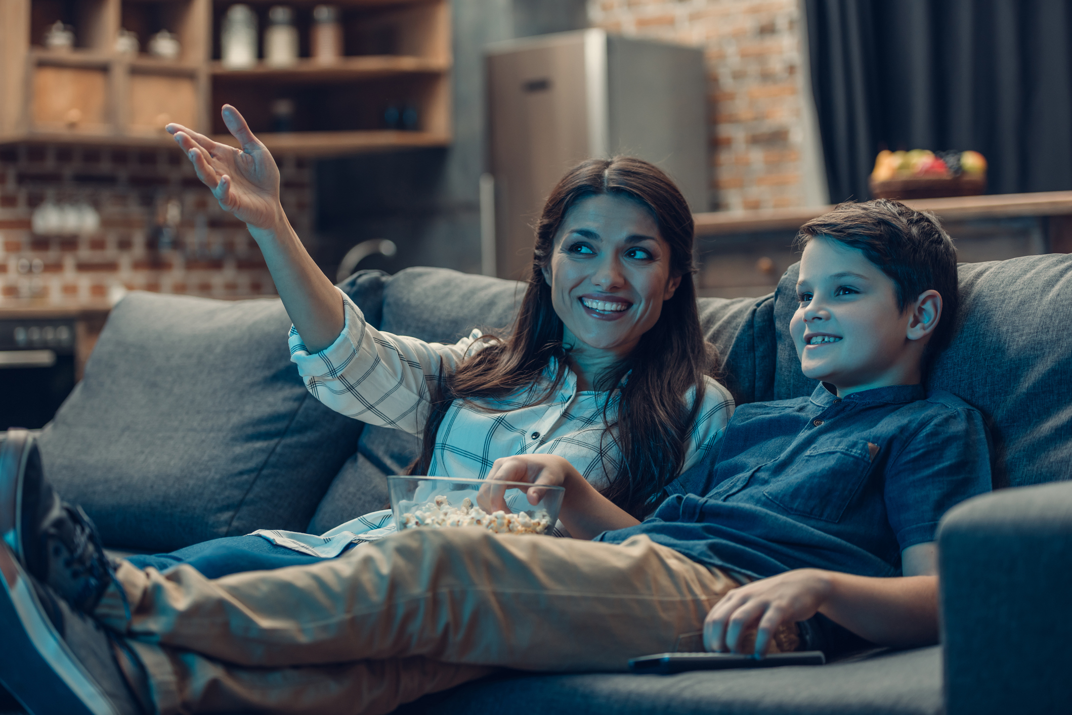 Family watching tv