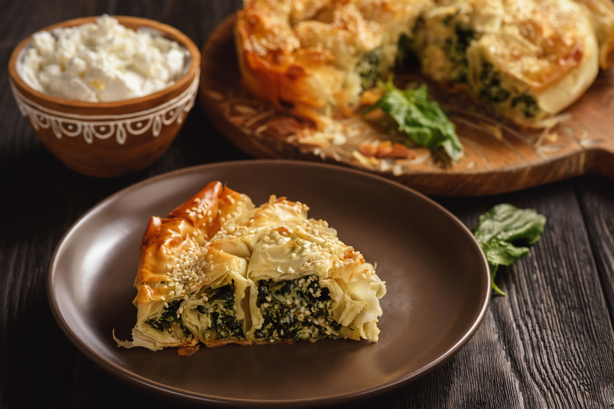 Burek or borek, balkanian puff pastry with spinach.