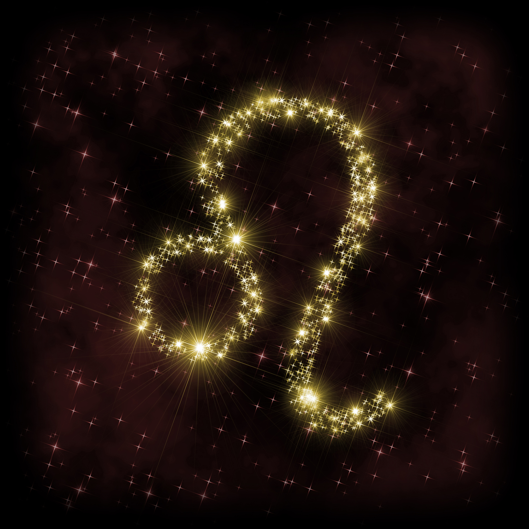 Leo Zodiak sign - astronomy or astrology illustration in which symbol corresponding to constellation is made of twinkling sparkling yellow (golden) stars