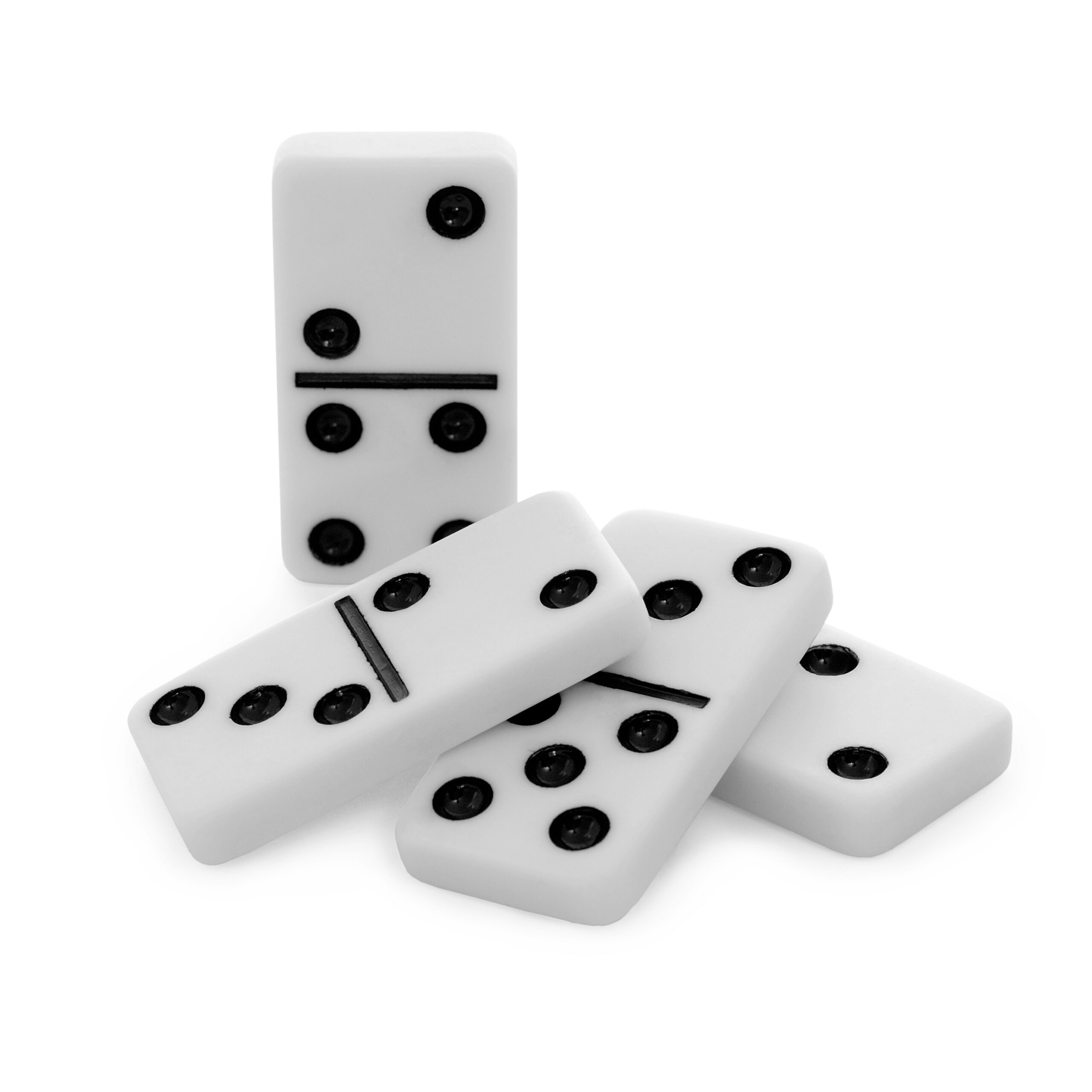 Pile from bones of dominoes on white background