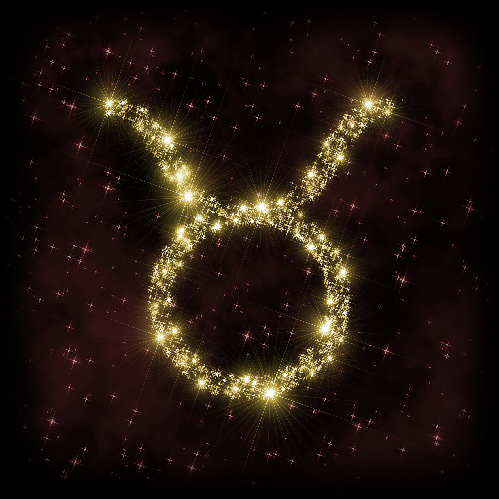 Taurus Zodiak sign - astronomy or astrology illustration in which symbol corresponding to constellation is made of twinkling sparkling yellow (golden) stars