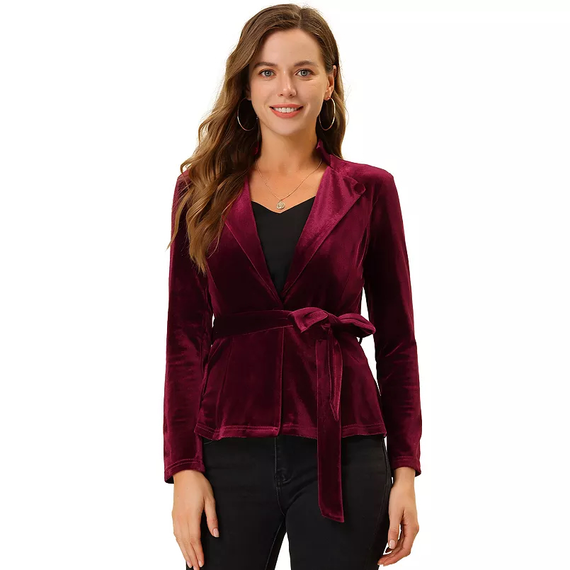 Belted velvet blazer