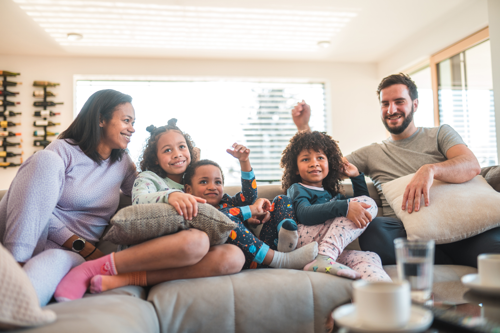 family relaxing at home