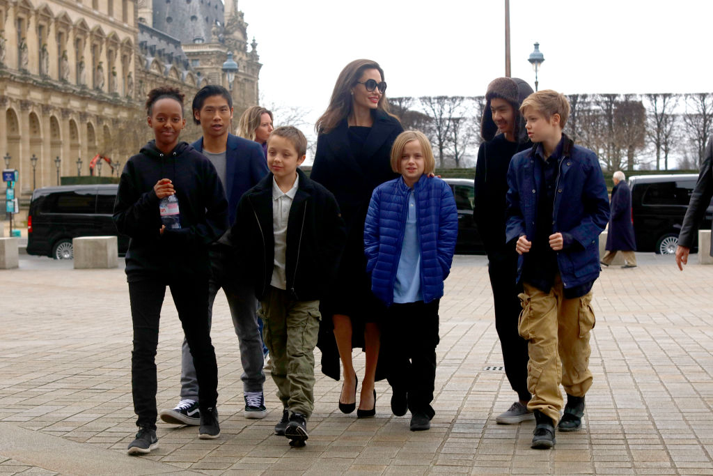 Angelina Jolie with her children visit the Louvre in Paris