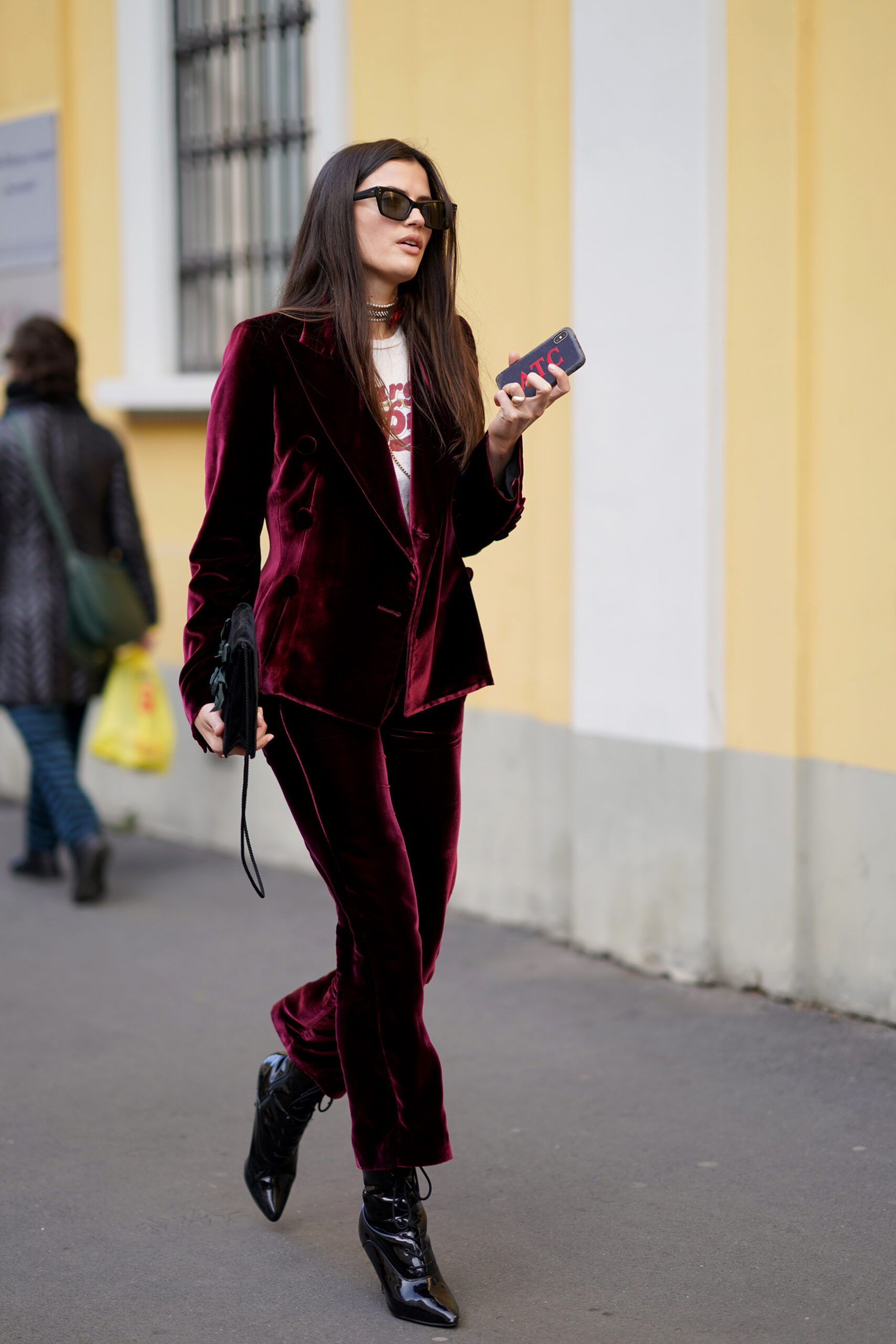 Woman in velvet suit