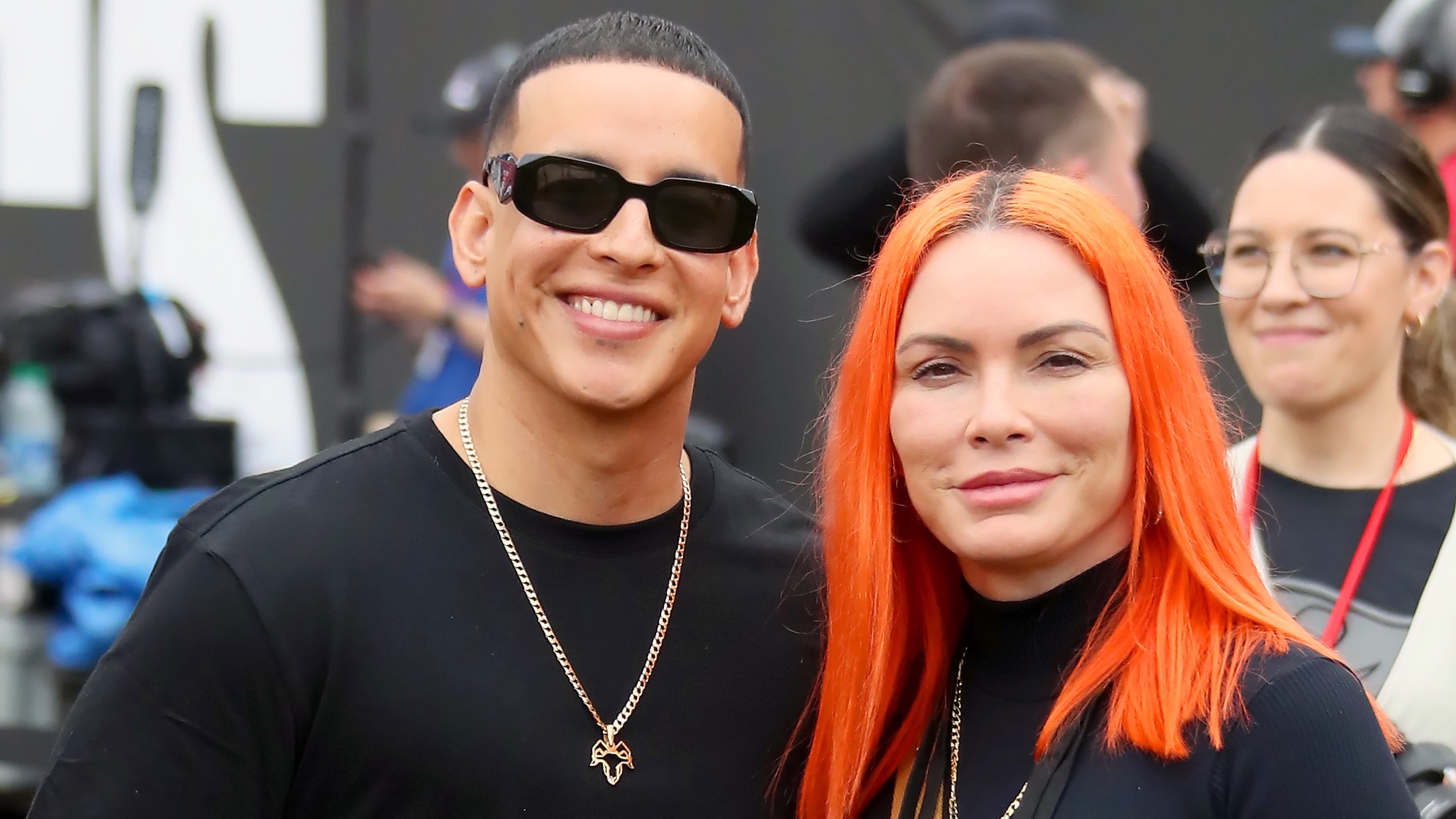 Ramón Luis Ayala Rodríguez, known professionally as Daddy Yankee and Mireddys González pose before the regular season game between the Carolina Panthers and the Tampa Bay Buccaneers on January 01, 2023 at Raymond James Stadium in Tampa, Florida.