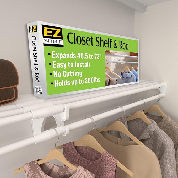 EZ SHELF- Closet Shelf with Hanging Rod, Expands 40.5-73"