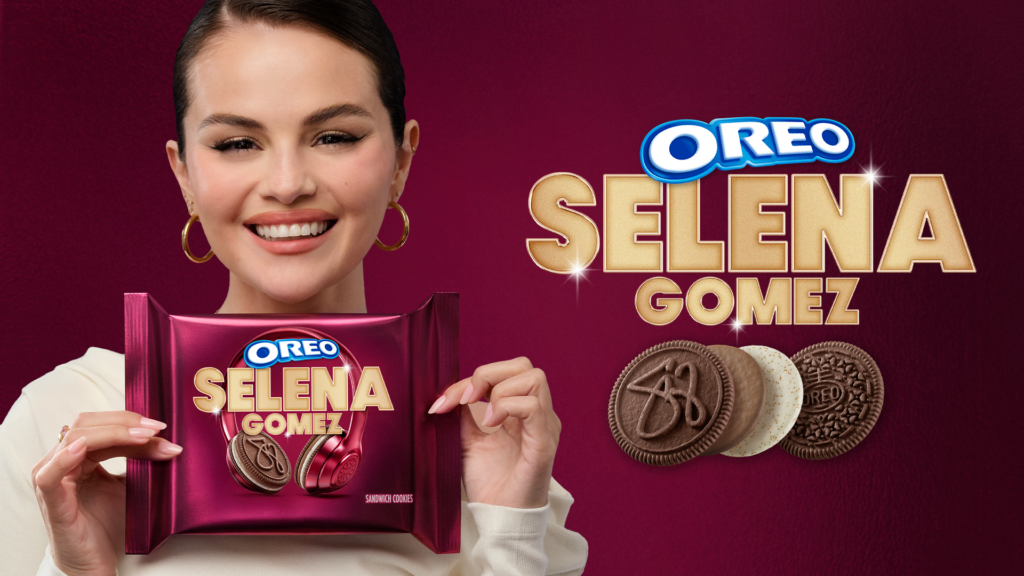 Selena Gomez with Oreo package