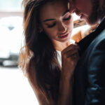 couple posing in the doorway