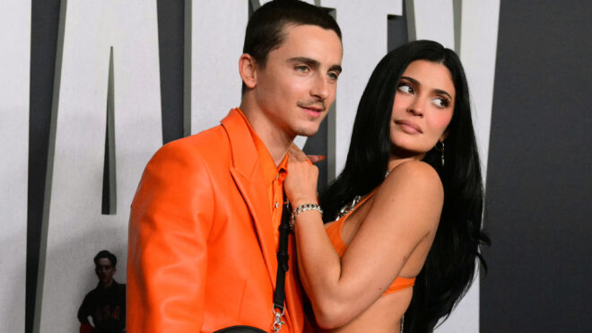 Timothee Chalamet, left, and Kylie Jenner