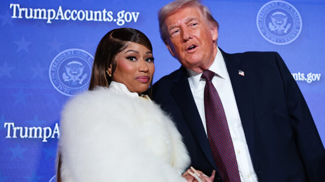Musician Nicki Minaj, left, joins President Donald Trump